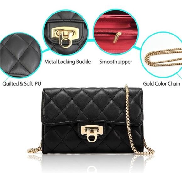 Clutch Purses for Women with Quilted Designs, Black - Picture 4 of 7